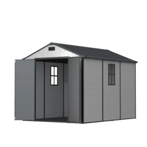 Patiowell 8x10 Plastic Storage Shed with Window and Lockable Door, Gray