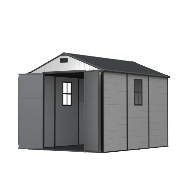 1_4716aaa9-d6ae-4a45-8882-35d83e20fac3 Patiowell 8x10 Plastic Storage Shed with Window and Lockable Door, Gray