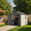 Kick-it 8x10 Plastic Storage Shed with Floor and Windows, Gray & Beige