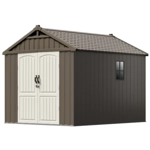 Kick-it 8x10 Plastic Storage Shed with Floor, Brown