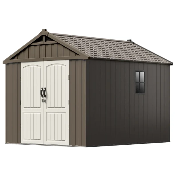 Kick-it 8x10 Plastic Storage Shed with Floor, Brown