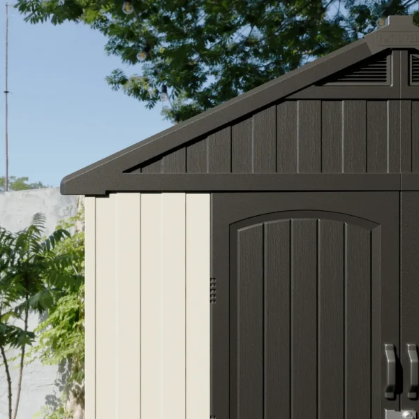 Kick-it 8x10 Plastic Storage Shed with Floor and Windows, Gray & Beige