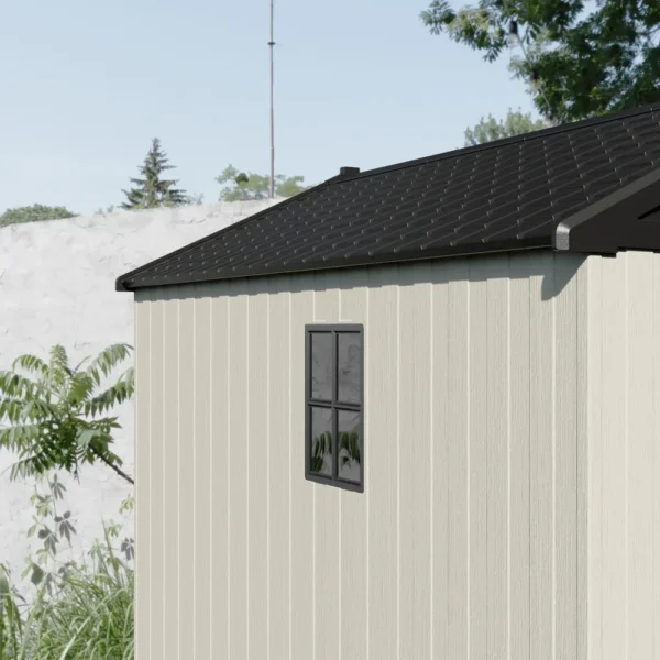 Kick-it 8x10 Plastic Storage Shed with Floor and Windows, Gray & Beige