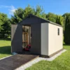 Kick-it 8x10 Plastic Storage Shed with Floor and Windows, Gray & Beige